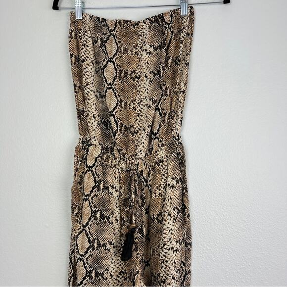 Blue Island | Boho Snakeskin Strapless Tan Black Jumpsuit Mob Wife Dinner XS - Picture 2 of 8